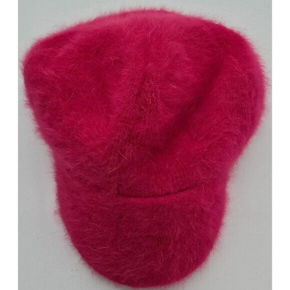 Fuzzy Fuchsia Rabbit Hair Newsboy Cap soft warm Snow bunny ski trip boho - Picture 1 of 8